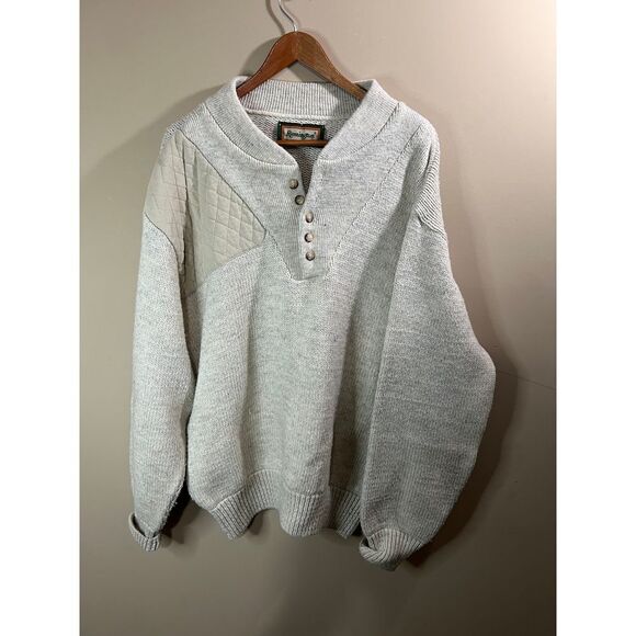Vintage Men's Remington‎ Sweater Cream Shooting Henley Wool Blend - Mens XL - Picture 1 of 6